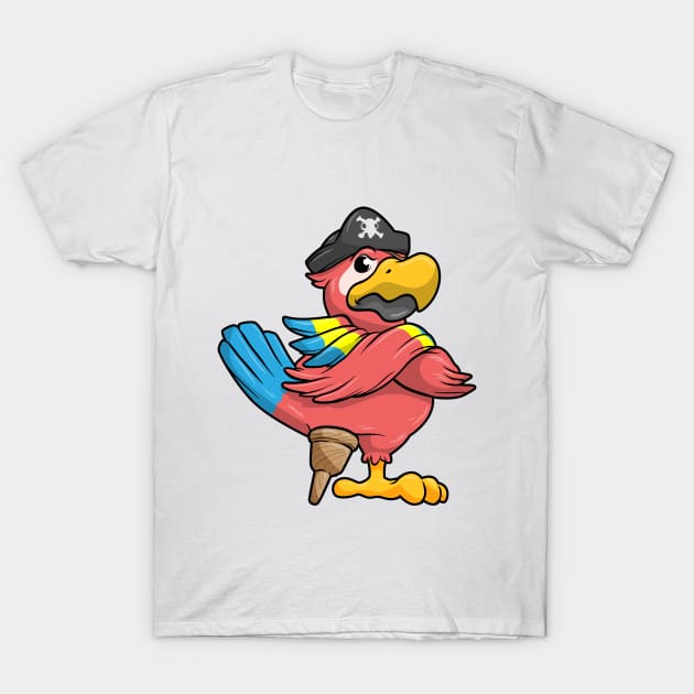 Parrot as Pirate with Wooden leg and Pirate hat T-Shirt by Markus Schnabel